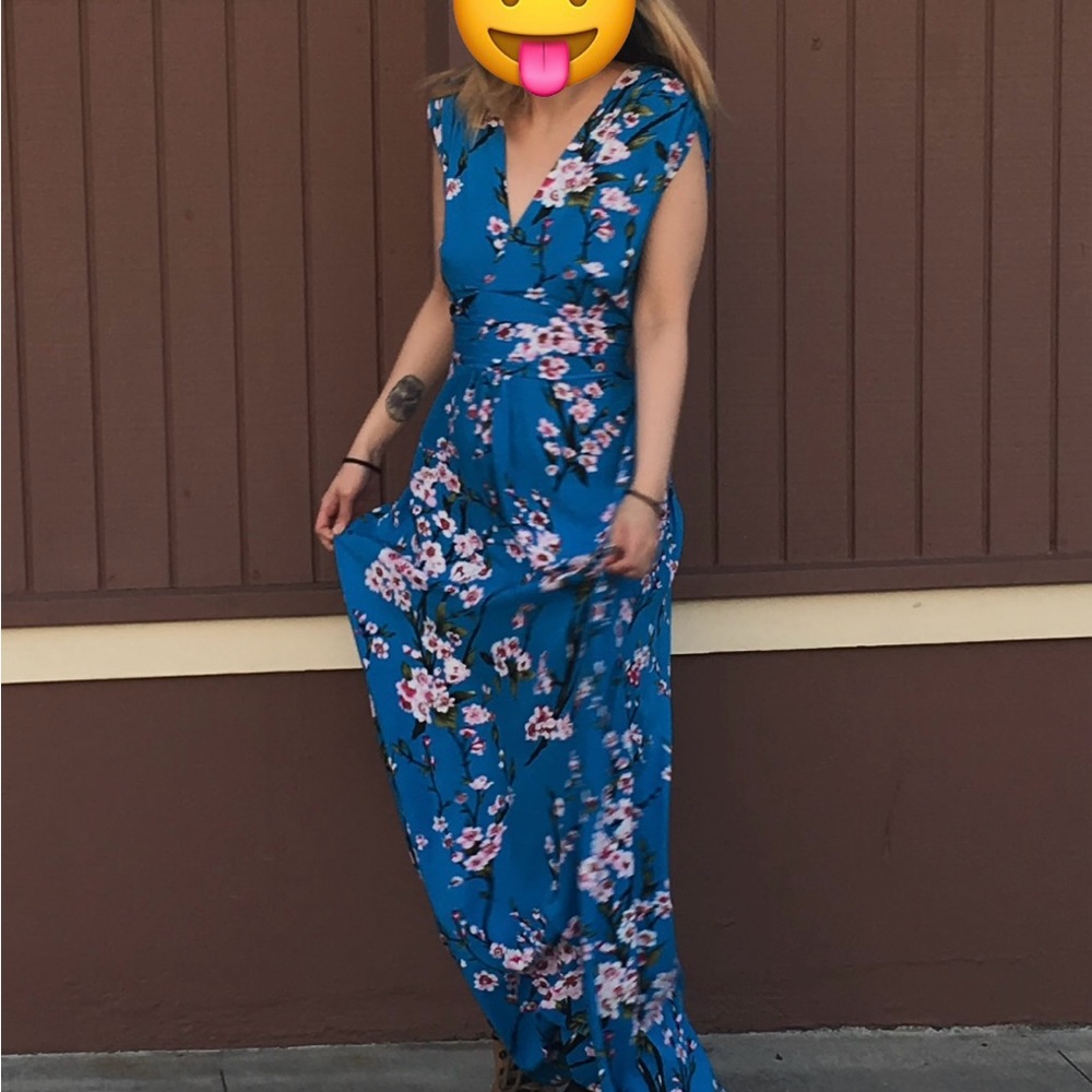 Blue Cherry Blossoms Maxi Dress
